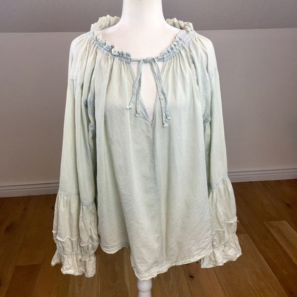 Free People Alpine Denim Top Size Small Long Sleeve Peasant Style - Picture 6 of 13
